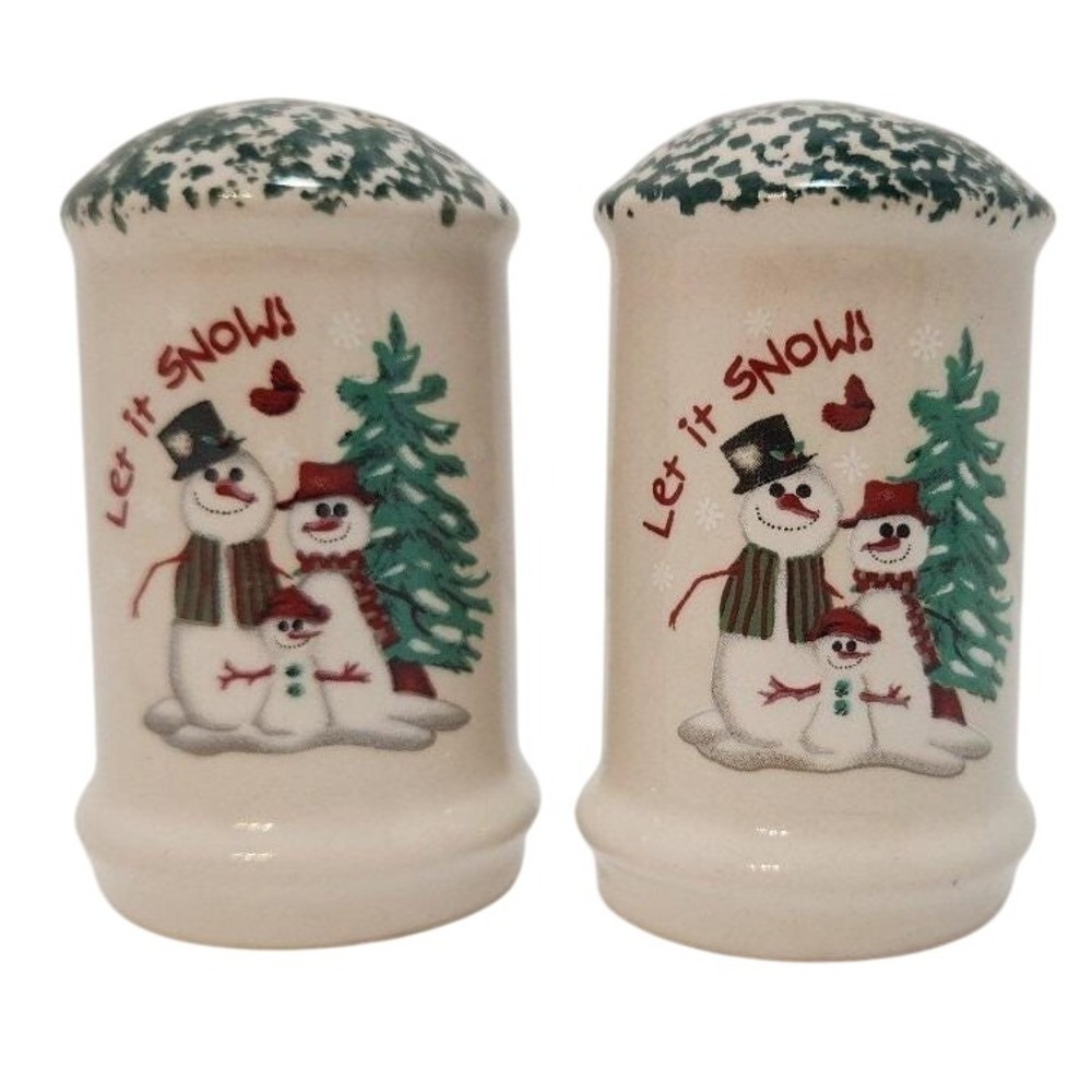 Vintage 1998 Atico Int'l LET IT SNOW Stoneware Christmas‎ Salt & Pepper Shakers